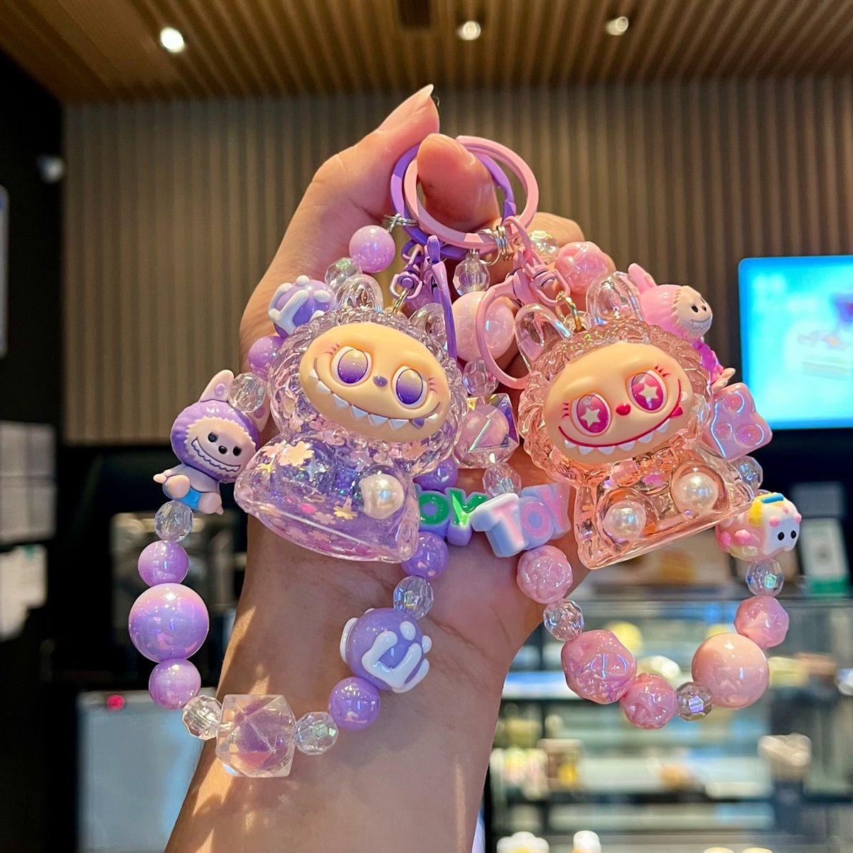 【 Hot Selling in Store 】 New Cartoon Phone Chain Keychain Sparkles Cute Labu Bag Hanging Decoration Couple Gift Oil filled Doll Cute