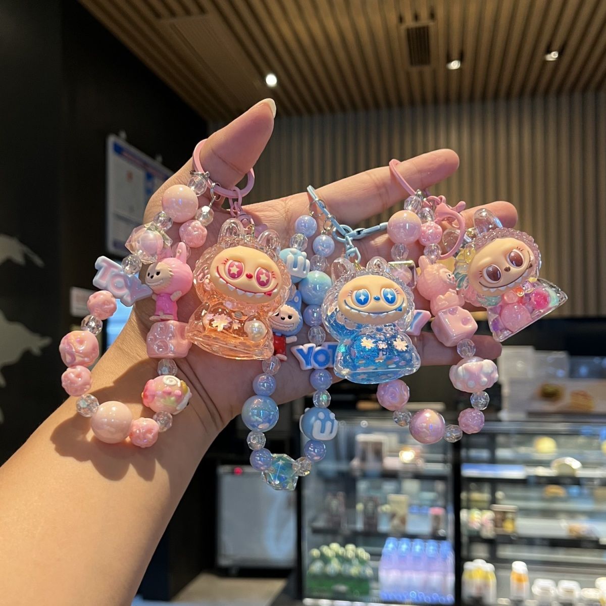 【 Hot Selling in Store 】 New Cartoon Phone Chain Keychain Sparkles Cute Labu Bag Hanging Decoration Couple Gift Oil filled Doll Cute