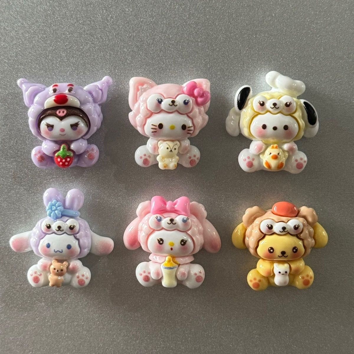 【 2.1w people's collection 】 6-pack cartoon Sanrio refrigerator sticker 3D stereoscopic resin DIY accessories magnetic suction refrigerator sticker decoration cute girl