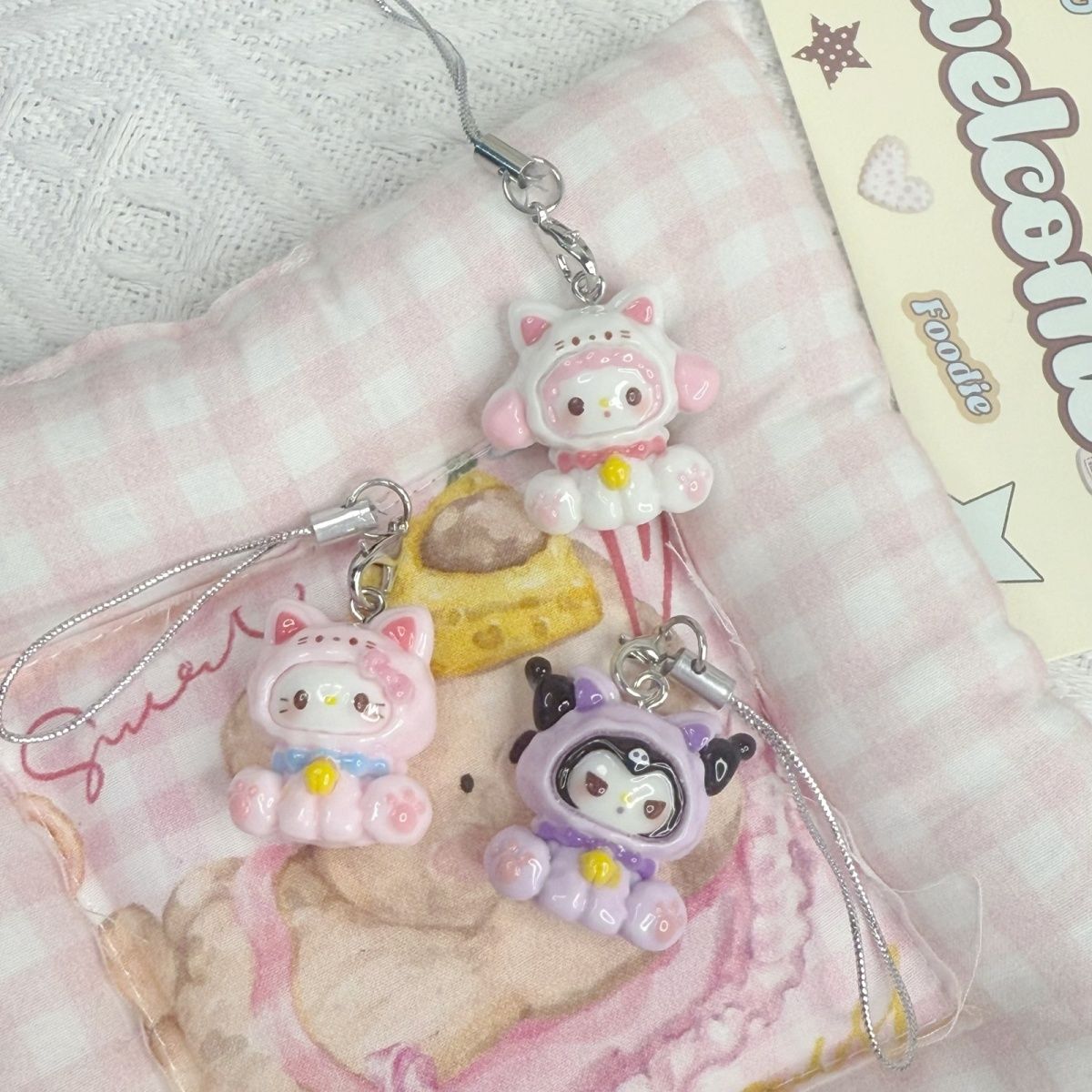 【 3.3w people repurchase 】 Get 6 new cute Sanrio KT mobile phone chains, keychains, sweet girl phone ropes, cartoon couple ornaments at once