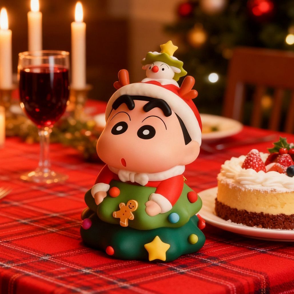 【 12000 People Collection 】 Christmas Crayon Shin chan Handmade Christmas Tree Crayon Shin chan Trendy Play Doll Cute Doll Office Ornament