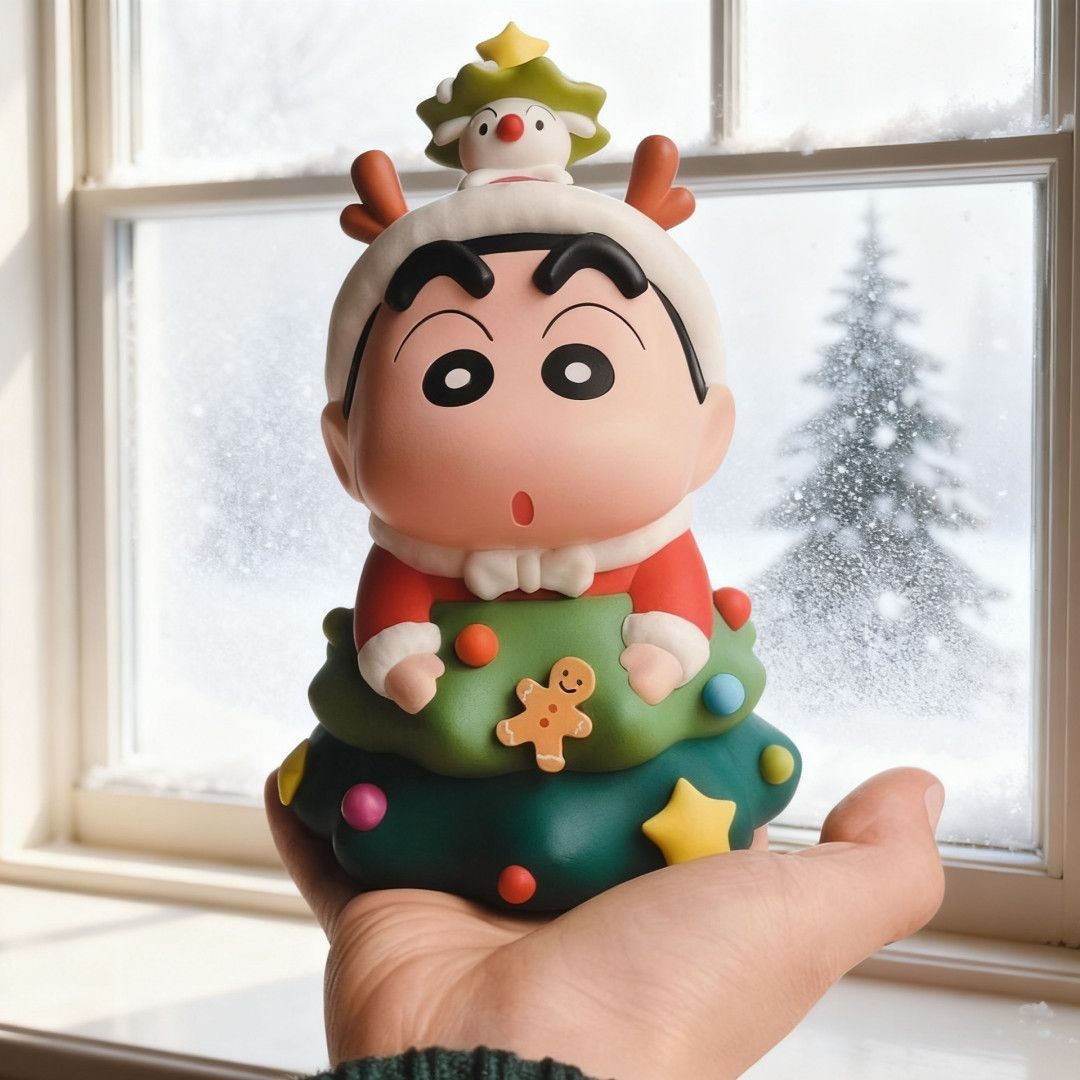 【 12000 People Collection 】 Christmas Crayon Shin chan Handmade Christmas Tree Crayon Shin chan Trendy Play Doll Cute Doll Office Ornament