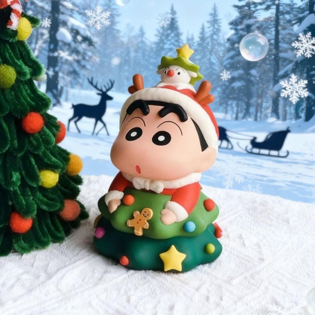 【 12000 People Collection 】 Christmas Crayon Shin chan Handmade Christmas Tree Crayon Shin chan Trendy Play Doll Cute Doll Office Ornament