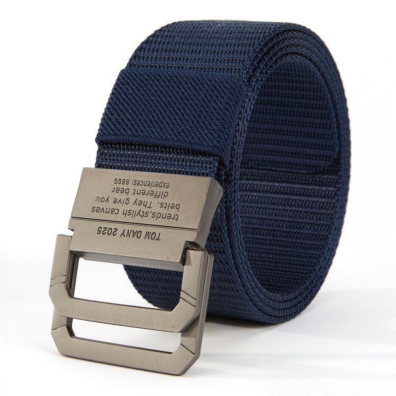 120cm Double loop nylon belt 3.8cm alloy buckle men's Korean canvas woven denim belt