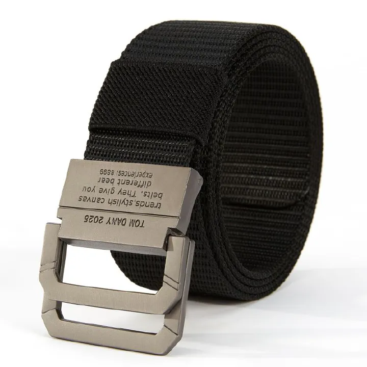 120cm Double loop nylon belt 3.8cm alloy buckle men's Korean canvas woven denim belt