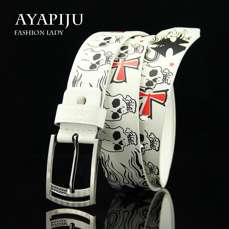 110cm New Skull Head Men's Belt Women's Decorative Belt Student Youth Jeans Belt