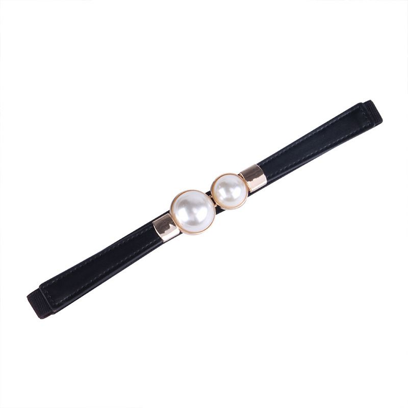 Creative Pearl Buckle Belt PU Leather Dress Skirt Waist Elastic Thin Women Belts High Quality Stretch Cummerbunds Ladies Waistband Women's Fashion Accessories