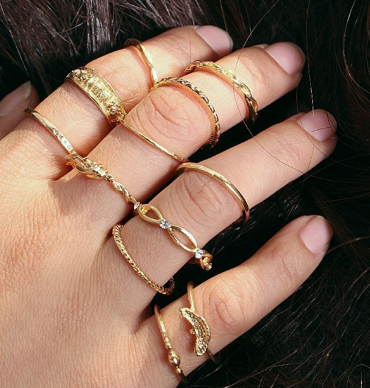 12 Piece Ring Jewelry Gold Fashion Ring Set Rings and jewelry