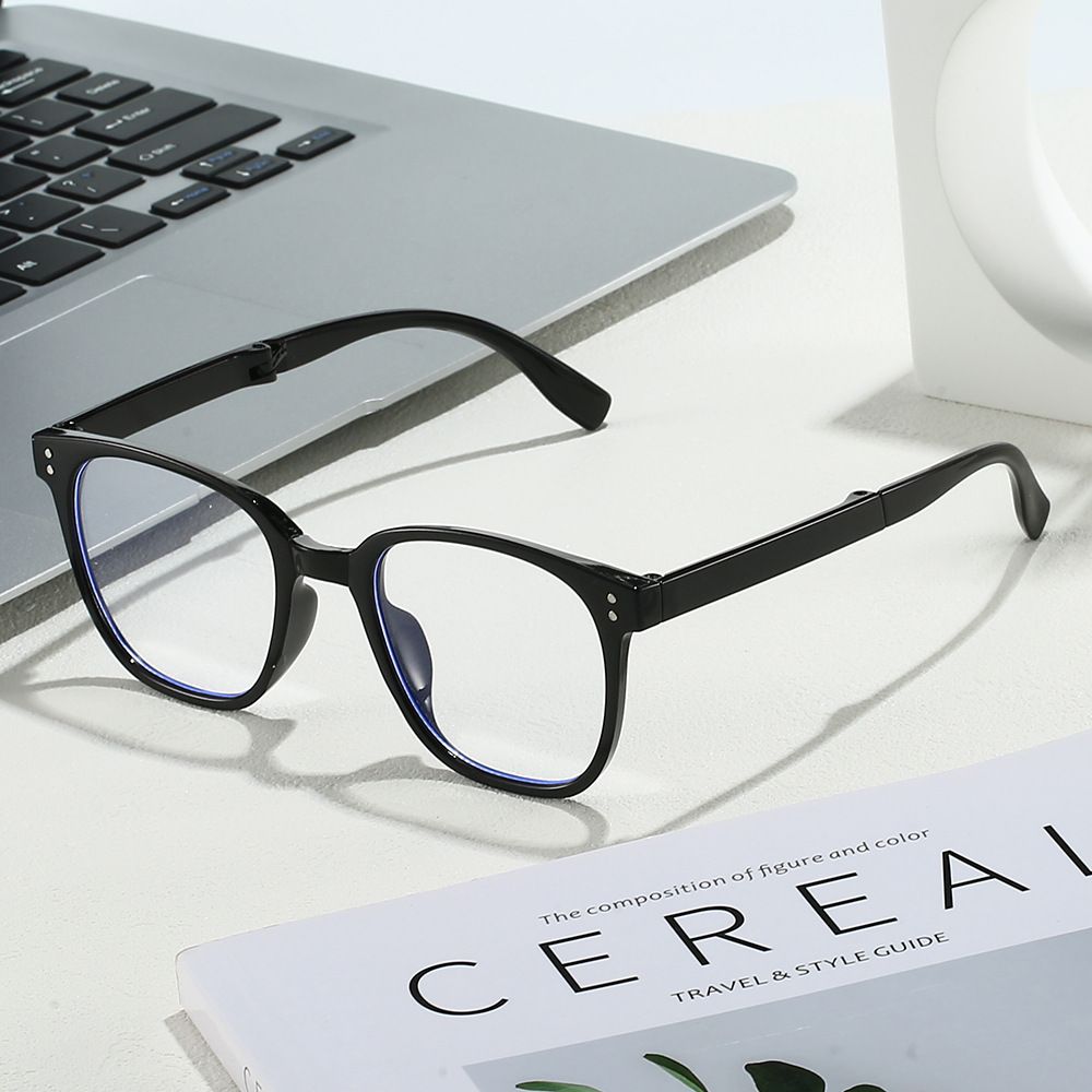 Folding glasses, fashionable, high-definition, anti-blue, anti-fatigue, portable men's and women's plain makeup glasses