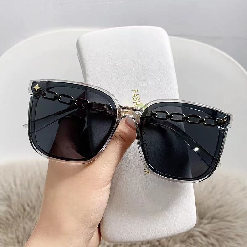 Unisex Square Chain Decor Sunglasses Four Star Ornament UV400 Anti UV Face Slimming Driving Outdoor Korean Shades