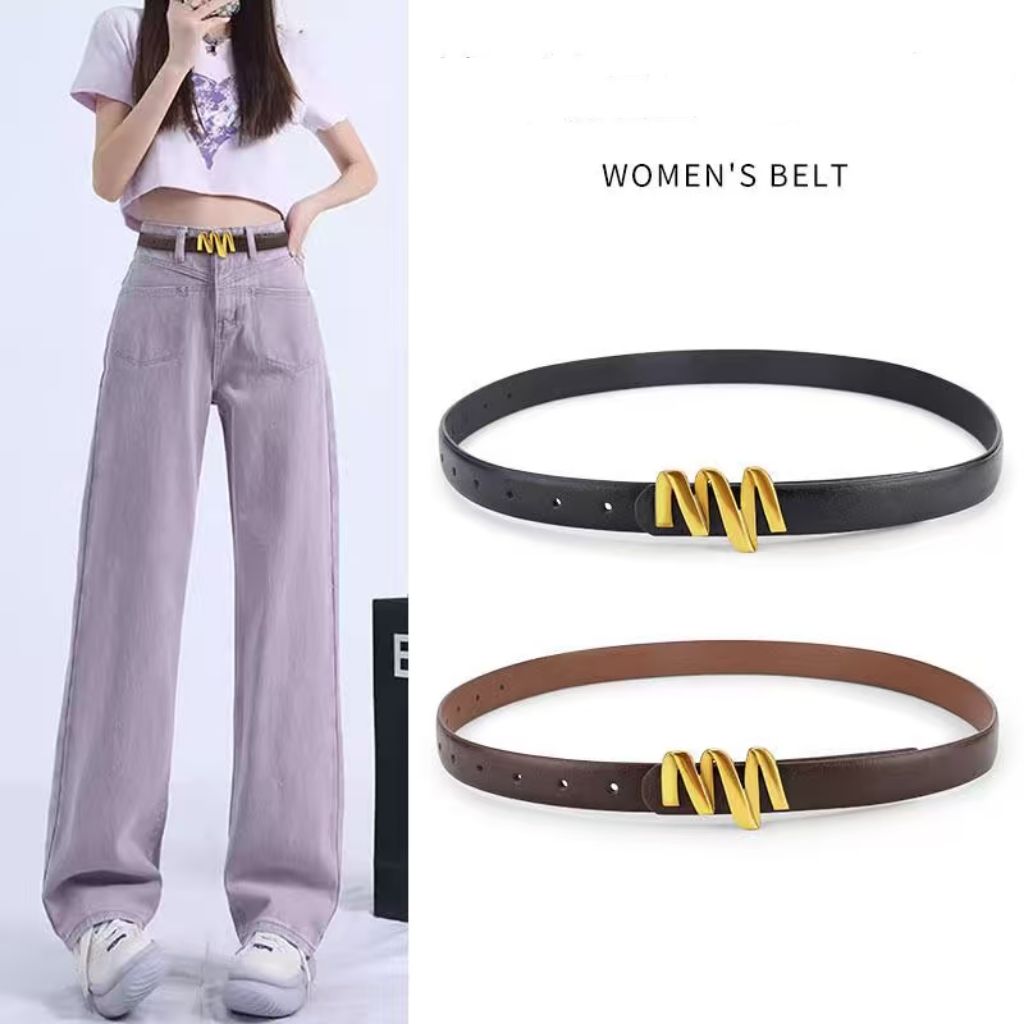 Belt women's new M buckle fashion and versatile trend ins style Korean version of the black belt with jeans belt