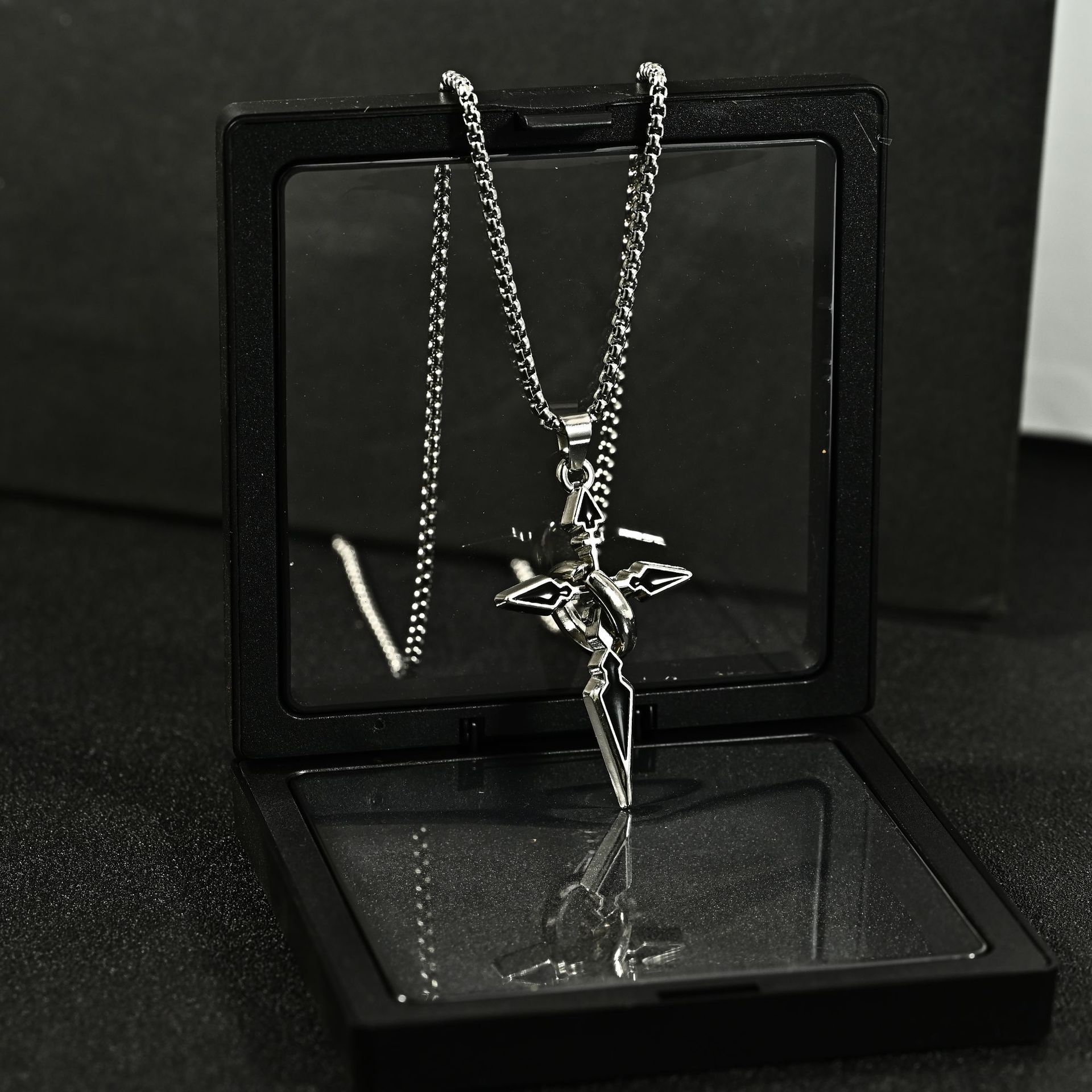 Rotatable Geometric Cross Pendant Necklace Titanium Steel Hip Hop Street Fashion Unisex Hoodie Chain For Men Women