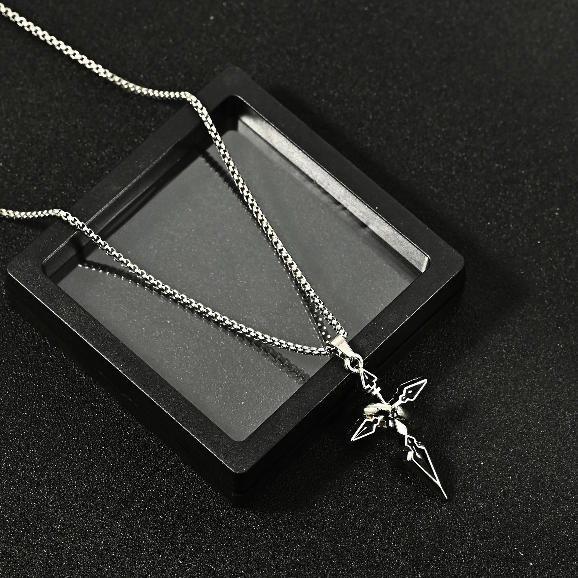 Rotatable Geometric Cross Pendant Necklace Titanium Steel Hip Hop Street Fashion Unisex Hoodie Chain For Men Women