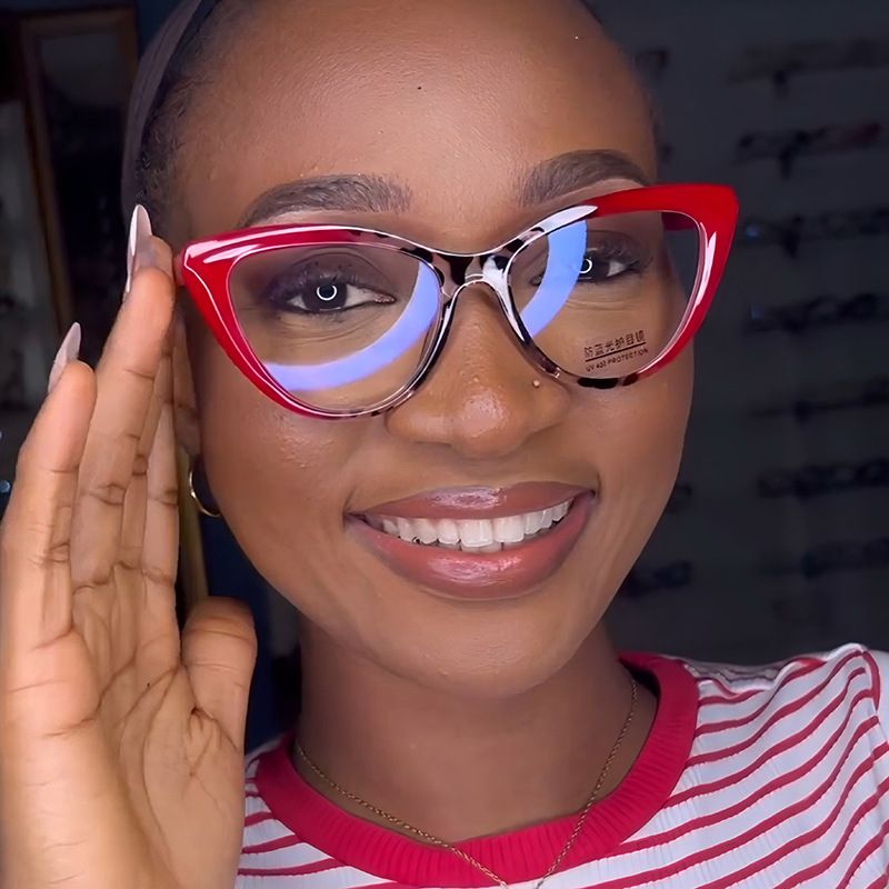 New Fashion Cat-Eye Color-Block Women's Blue-Light Blocking Flat Glasses, Cross-Border European and American Casual Protective Eyewear Frames, Compatible with Lenses