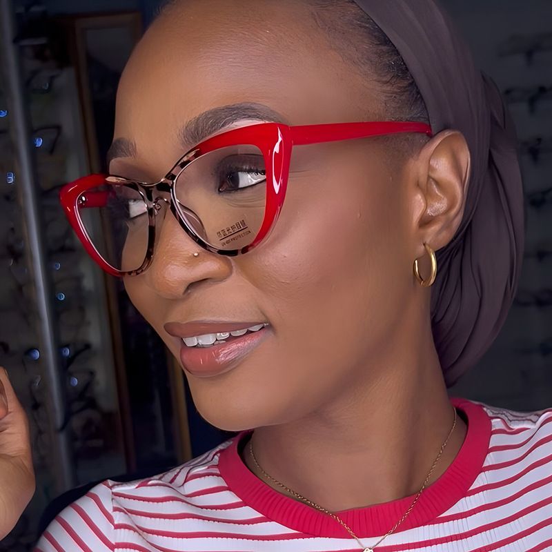 New Fashion Cat-Eye Color-Block Women's Blue-Light Blocking Flat Glasses, Cross-Border European and American Casual Protective Eyewear Frames, Compatible with Lenses