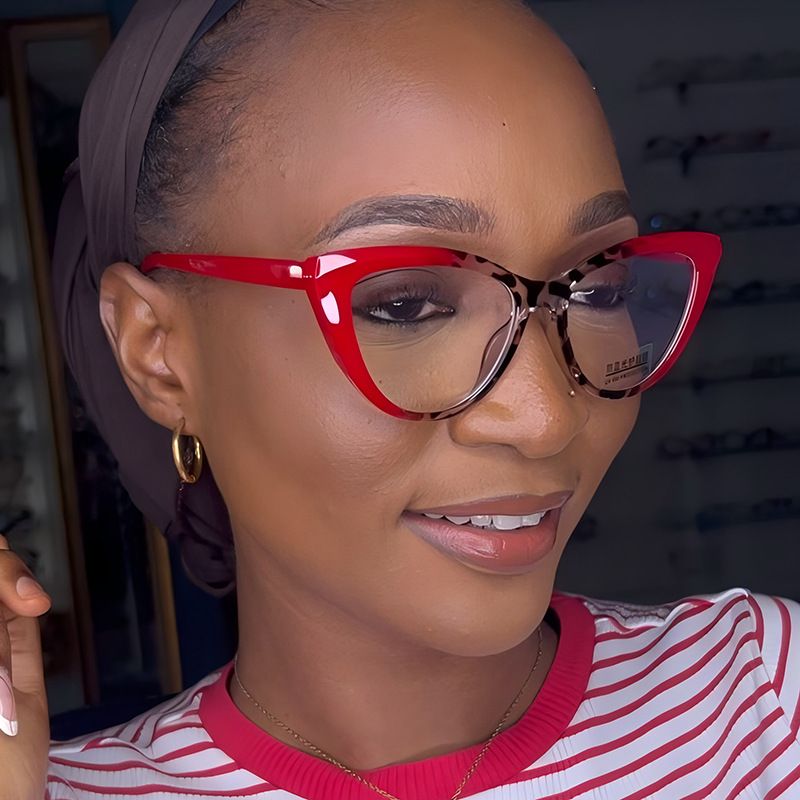 New Fashion Cat-Eye Color-Block Women's Blue-Light Blocking Flat Glasses, Cross-Border European and American Casual Protective Eyewear Frames, Compatible with Lenses