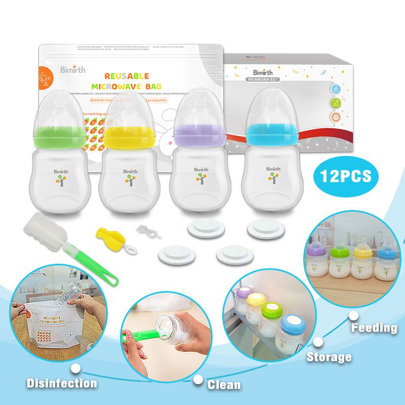 Multi-Color 12pcs Baby Feeding Bottles Newborn Starter PP 180ml Wide Mouth Milk Storage Bottle Gift Set