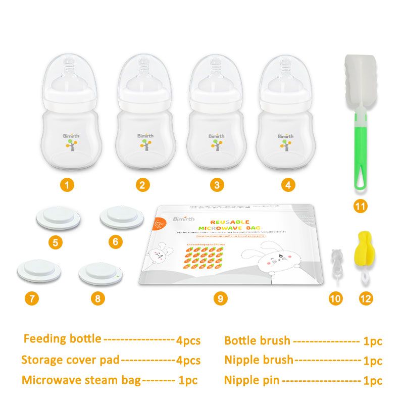 Bimirth White 12pcs Baby Milk Bottles 180ml 6oz Feeding Bottles Wide Mouth Multi-functional Gift Set