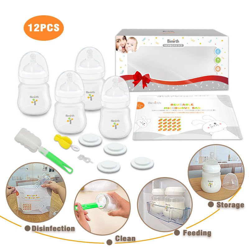 Bimirth White 12pcs Baby Milk Bottles 180ml 6oz Feeding Bottles Wide Mouth Multi-functional Gift Set