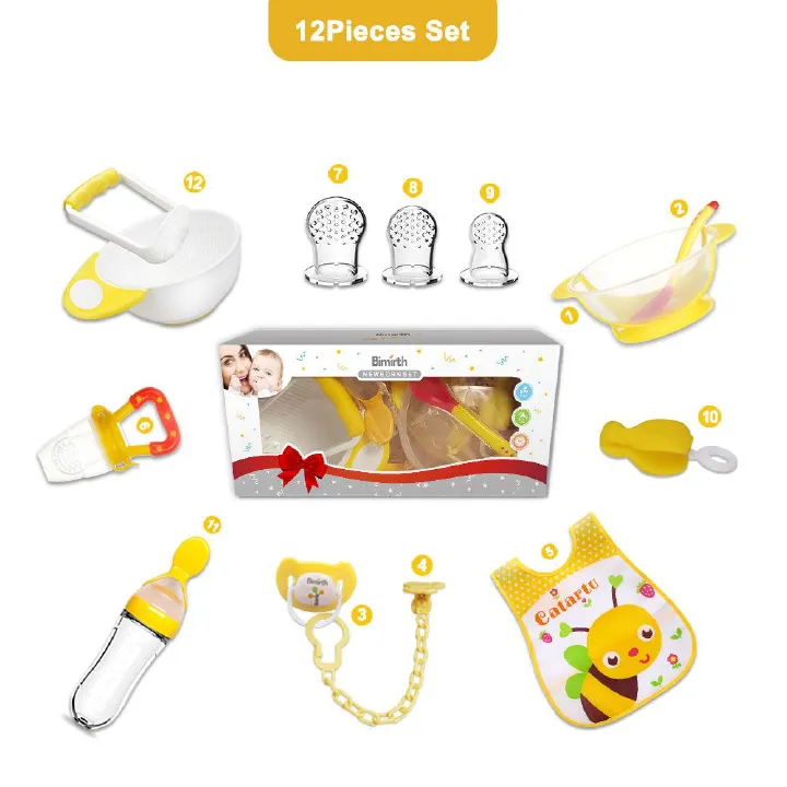 Bimirth Yellow All-in-1 12pcs Infant Weaning Food Mashing Bowl Set Baby Feeding Set Tool for Transitioning to Solid