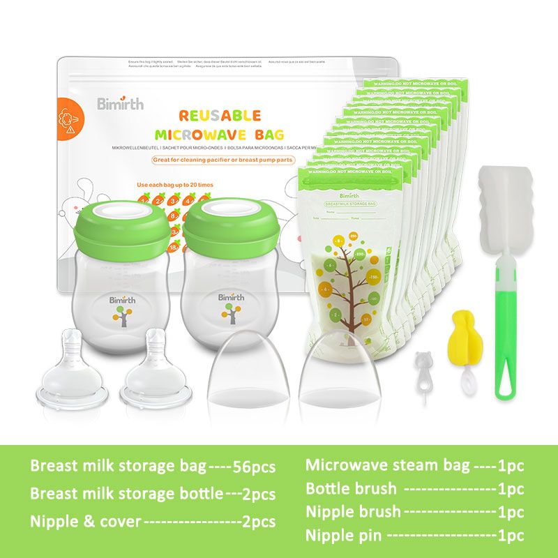 Green Baby Feeding Storage Bottles Breastmilk Storage Bags Combo Gift Set 64pcs Feeding Storage Cleaning in one