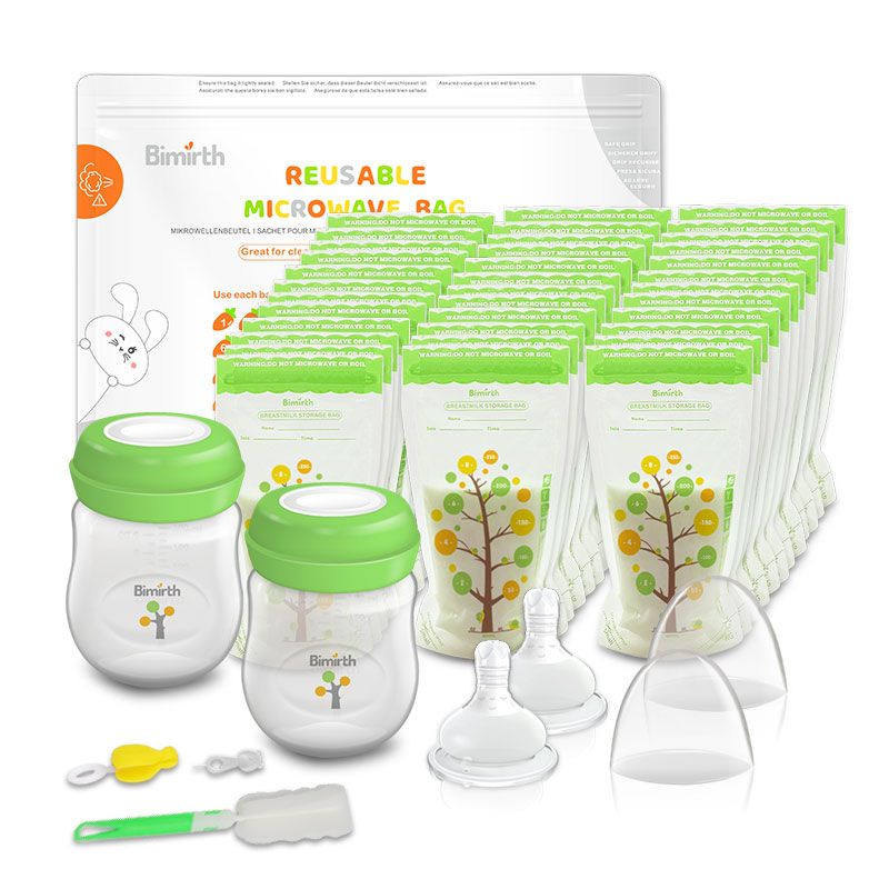 Green Baby Feeding Storage Bottles Breastmilk Storage Bags Combo Gift Set 64pcs Feeding Storage Cleaning in one