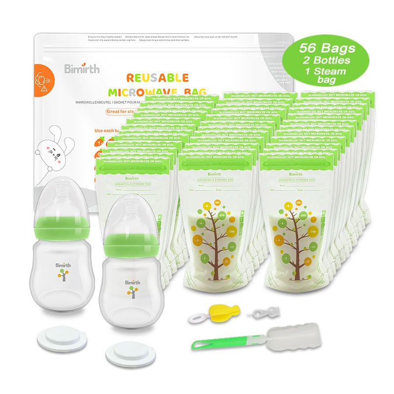 Green Baby Feeding Storage Bottles Breastmilk Storage Bags Combo Gift Set 64pcs Feeding Storage Cleaning in one