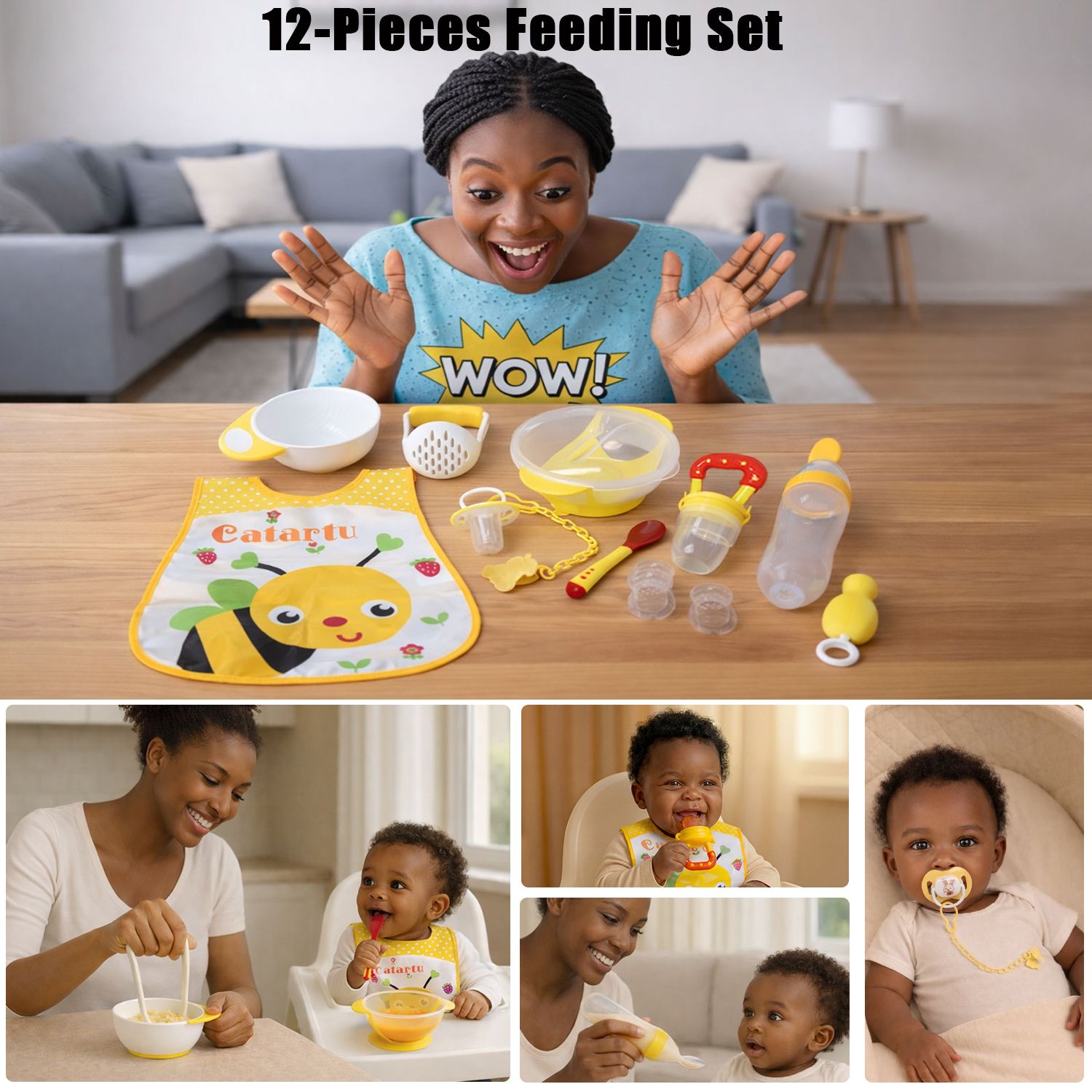 Bimirth 12-in-1 Baby Feeding Set BPA Free,Baby Feeding Bowl, Spoon, Fruit Feeder, Bottle Spoon, Pacifier, Bib & Weaning Feeding Kit (0–2 Years) for daily feeding, weaning and baby shower gift