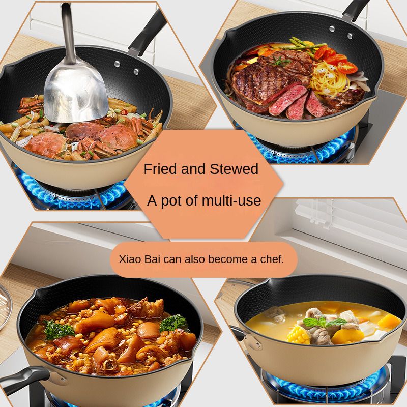 New household honeycomb non-stick multi-functional iron pan double guide flat pan Suitable for various stoves