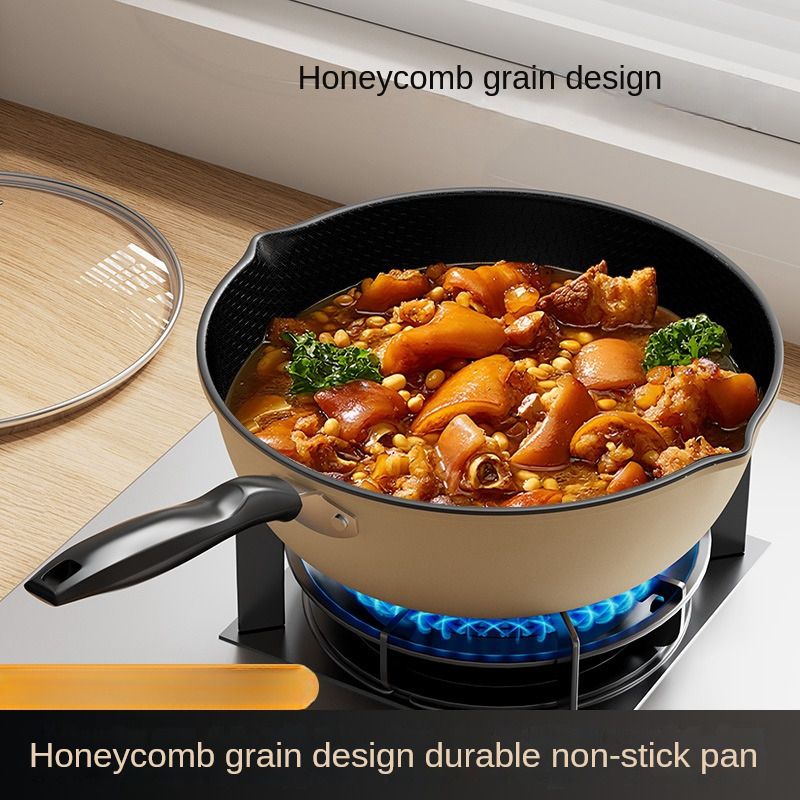 New household honeycomb non-stick multi-functional iron pan double guide flat pan Suitable for various stoves
