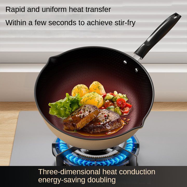 New household honeycomb non-stick multi-functional iron pan double guide flat pan Suitable for various stoves