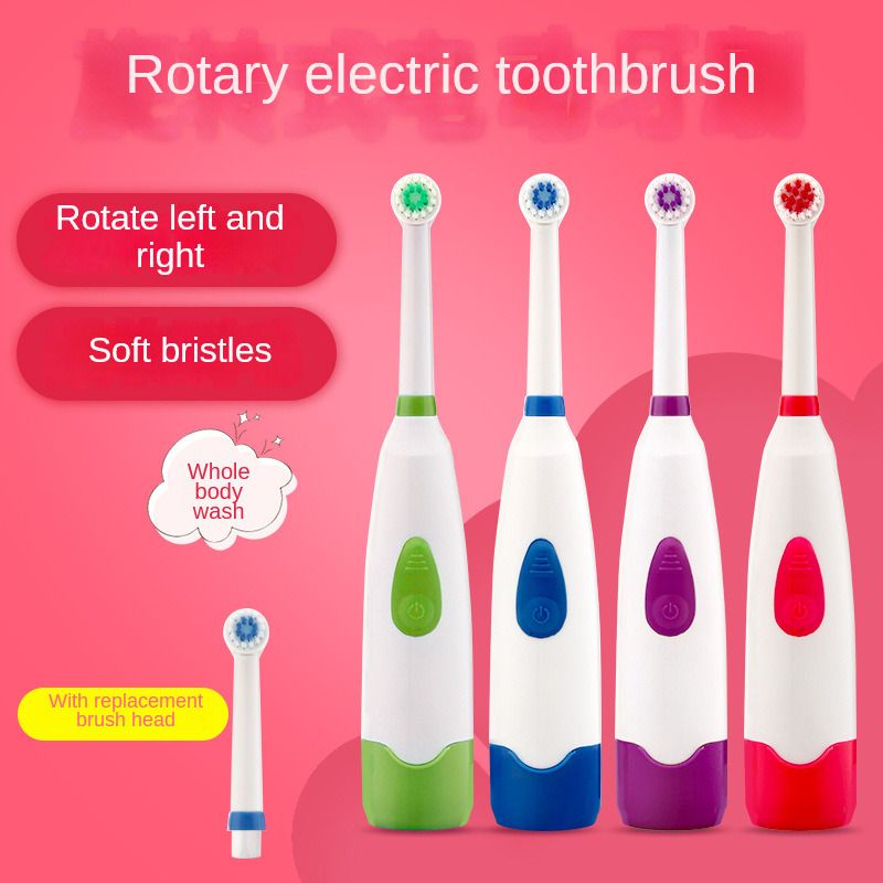 Universal battery mode Rotary brush head Shockproof and waterproof soft-bristled household electric toothbrush for children (4 colors)