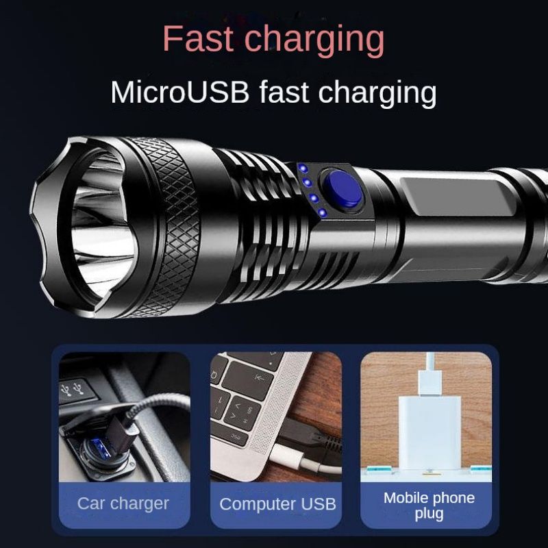 Home flashlight power display USB charging portable outdoor lighting camping flashlight