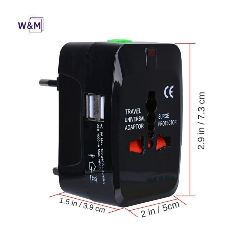Global travel foreign travel electrical charging multi-function converter plug (including 2 USB ports), suitable for UK/EU/AU/US/CN