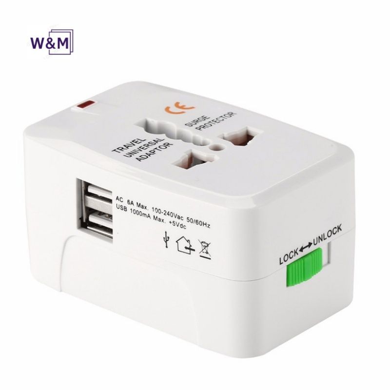 Global travel foreign travel electrical charging multi-function converter plug (including 2 USB ports), suitable for UK/EU/AU/US/CN