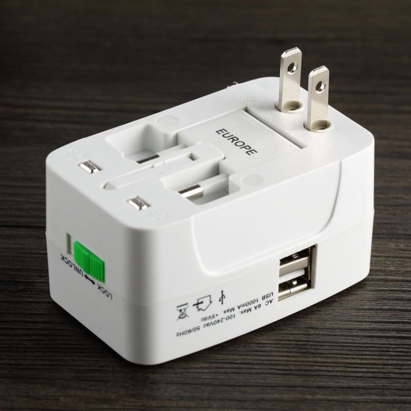 Global travel foreign travel electrical charging multi-function converter plug (including 2 USB ports), suitable for UK/EU/AU/US/CN
