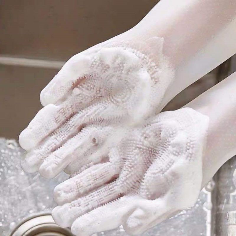 Silicone thick durable gloves with soft spines, anti-slip and anti-wear scrubbing kitchen gloves,each pair weight 120g,a good helper for you to wash and clean.