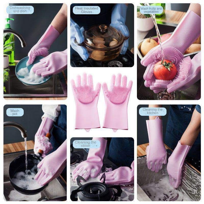 Silicone thick durable gloves with soft spines, anti-slip and anti-wear scrubbing kitchen gloves,each pair weight 120g,a good helper for you to wash and clean.