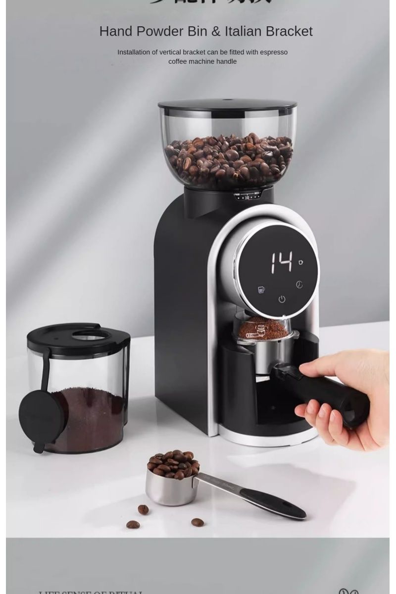 Commercial intelligent electric bean grinder Italian steel core small electric coffee bean grinder (suitable for cafes and restaurants)