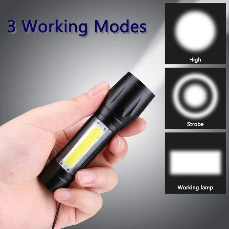 Multi-functional mini flashlight Strong light COB side light flashlight telescopic zoom LED portable flashlight