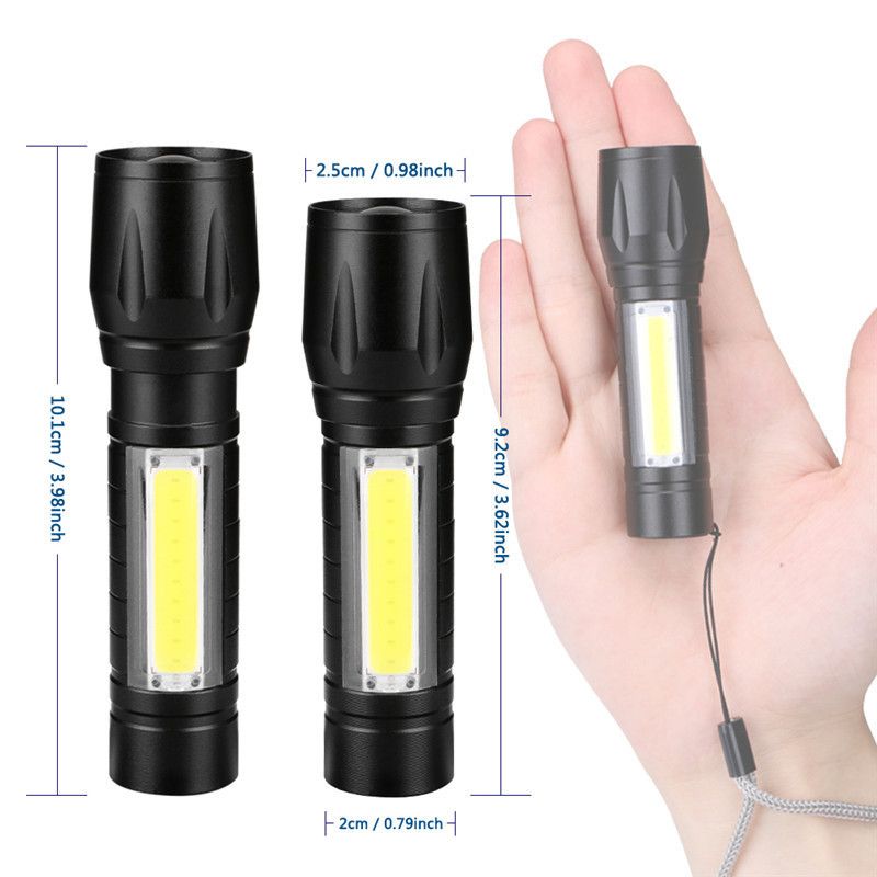 Multi-functional mini flashlight Strong light COB side light flashlight telescopic zoom LED portable flashlight