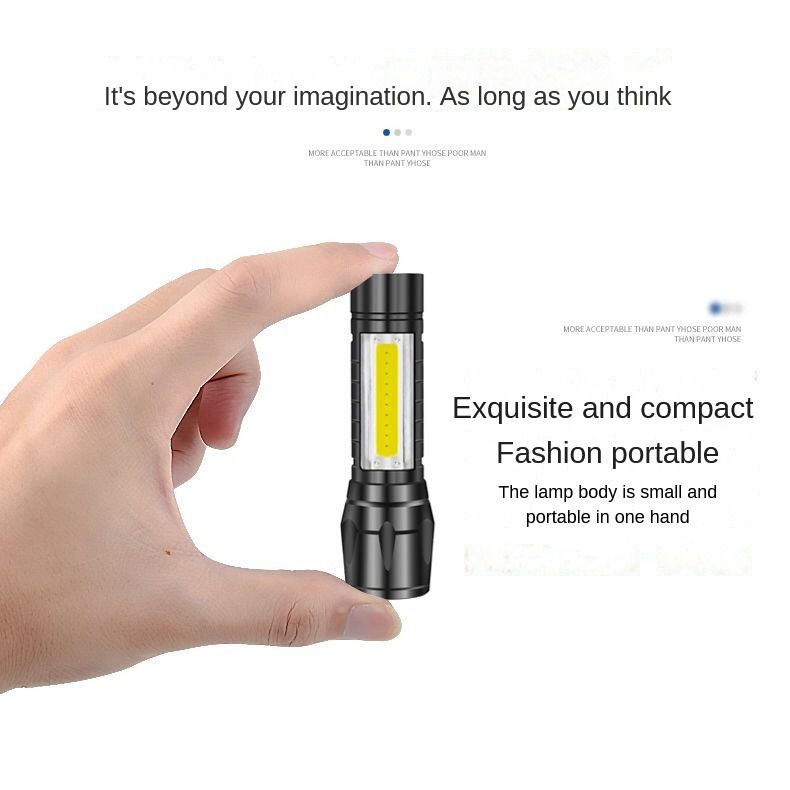 Multi-functional mini flashlight Strong light COB side light flashlight telescopic zoom LED portable flashlight