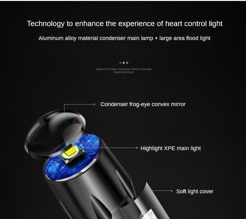 Multi-functional mini flashlight Strong light COB side light flashlight telescopic zoom LED portable flashlight
