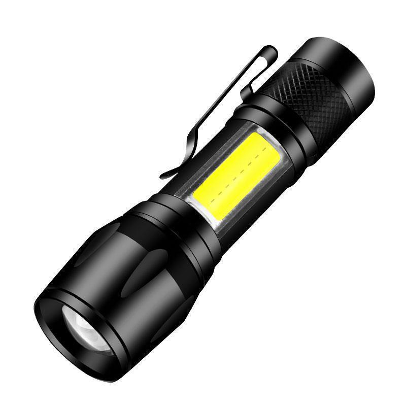 Multi-functional mini flashlight Strong light COB side light flashlight telescopic zoom LED portable flashlight
