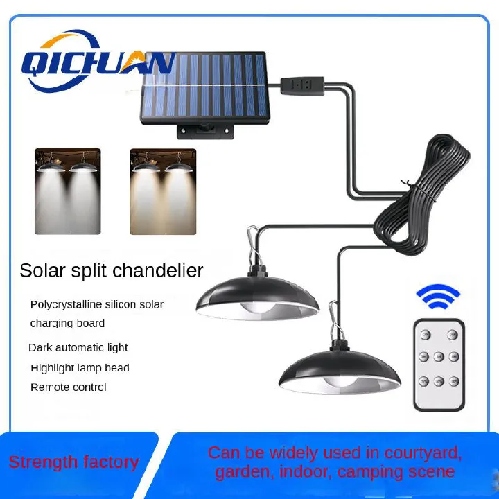 Solar pendant lights with one or two light bulbs.The new split solar chandelier can be home indoor garden lights camping lights human induction solar lights