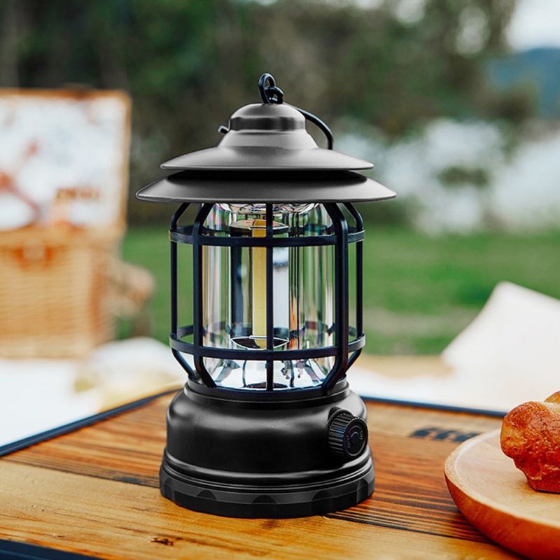 New Rechargeable style outdoor camping light portable camping camp light multi-functional charging tent retro lantern atmosphere light
