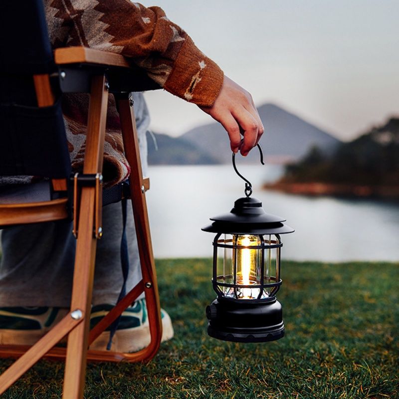 New Rechargeable style outdoor camping light portable camping camp light multi-functional charging tent retro lantern atmosphere light