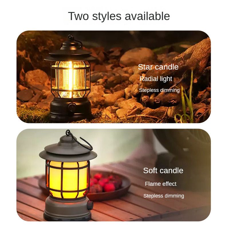 New Rechargeable style outdoor camping light portable camping camp light multi-functional charging tent retro lantern atmosphere light