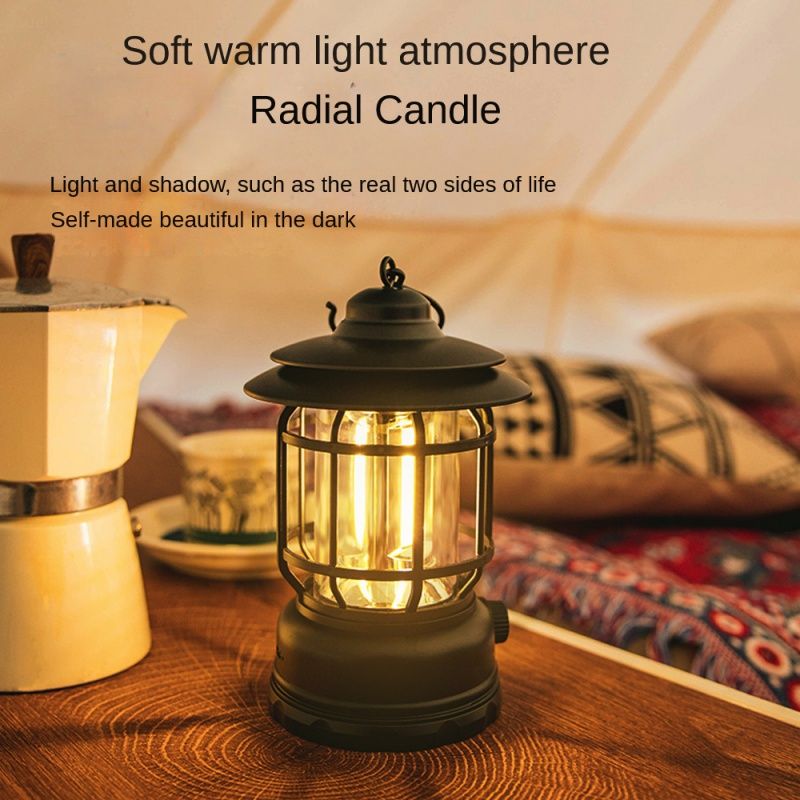 New Rechargeable style outdoor camping light portable camping camp light multi-functional charging tent retro lantern atmosphere light