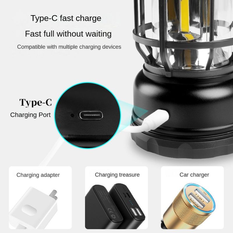 New Rechargeable style outdoor camping light portable camping camp light multi-functional charging tent retro lantern atmosphere light